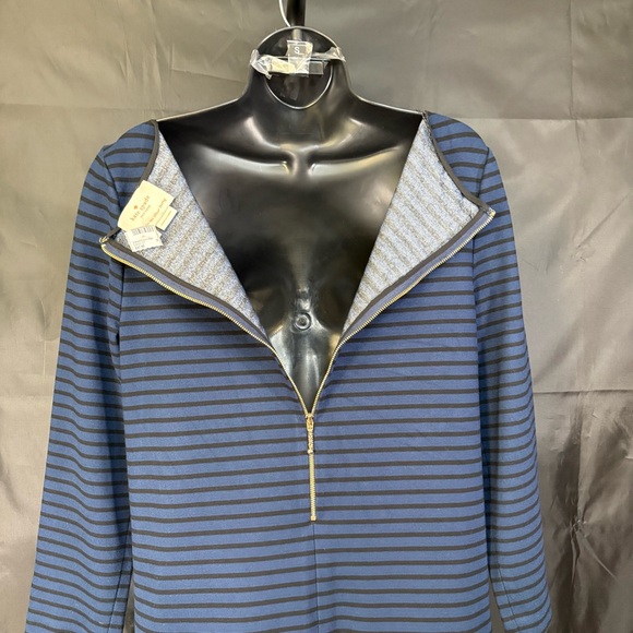 Women's Kate Spade 3/4 Sleeve Striped Dress Black Blue Zipper Peplum Size 12 - Picture 12 of 16